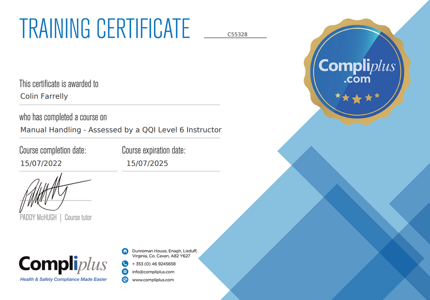 Compliplus Manual handling Certificate